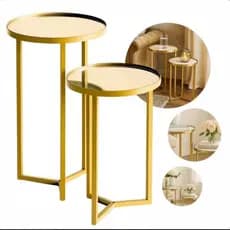 Conjunto de Mesa Lateral com Espelhos para Decoração Sala Luxo