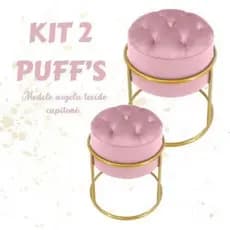Kit 2 Puff Argola Capetone Redondo Penteadeira Banqueta Ferro Decorativo Varias Cores Luxo