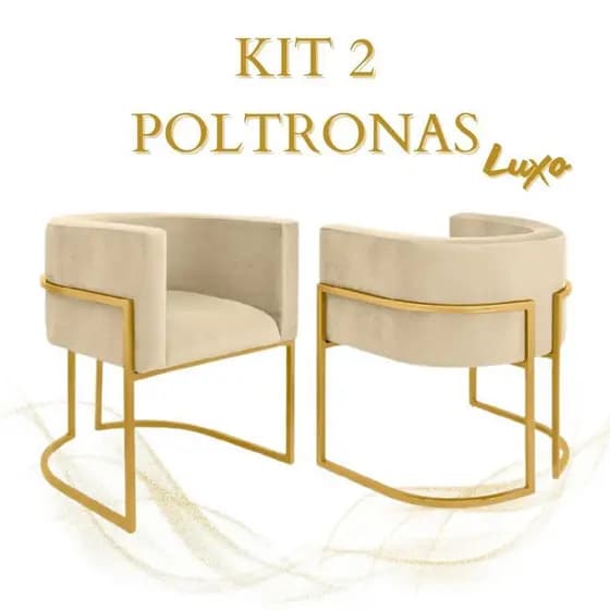kit 2 Poltronas Decorativa Cadeira para Clinica Recepção Consultório Base em Metal Luxo