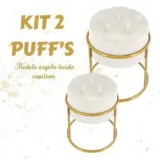 Conjunto 2 Puff Argola Capetone Redondo Penteadeira Banqueta Decorativo Varias Cores Luxo