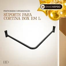 Suporte Para Cortina Box Varão em L Canto Parede 90x90cm  Dourado Preto Ou Prata Banheiro Loja