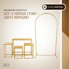 Conjunto Mesa Cubo Quadrada Desmontavel C/ 4 + Arco Romano 2x1 Evento Festa  Decoração Aniversario