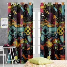 Cortina Infantil Gamer 3,00l x 2,20A Decoração Quarto Criança Jogos Temática Janela Game