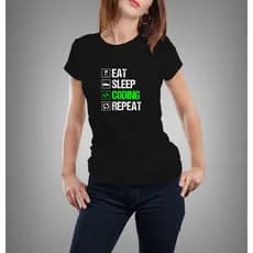 Camiseta Algodão Babylook EAT SLEEP CODING REPEAT Comer Dormir Codificar Repetir