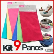 Kit 9 Panos de Microfibra Toalhas Multiuso Super Absorvente Atoalhado Casa, Carro Não Arranha