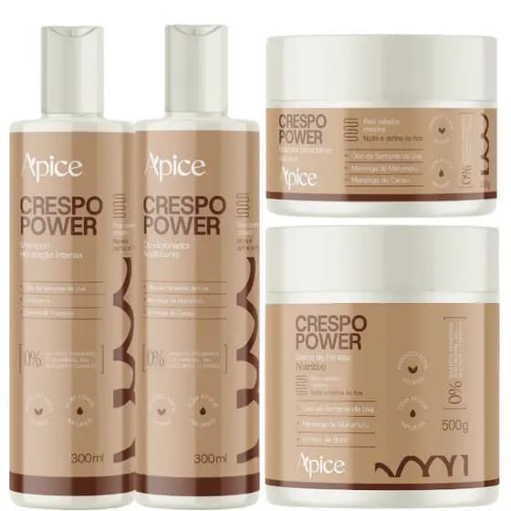 Kit Apse Crespo Power Shampoo, Condicionador, Creme de Pentear e Máscara - 4 Itens