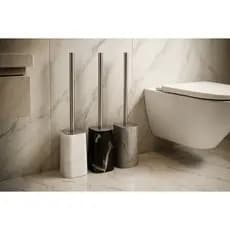 Escova Sanitária Com Suporte Fechado Escova De Banheiro Base Mármore Haste Metálica Alta 46cm Elegância E Praticidade