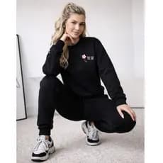 Conjunto Moletom Gola Careca Feminino Blusa de frio gola redonda e Calça Flanelado Dorama Cerejeira de Frio