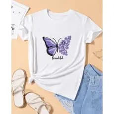 Camiseta Feminina T-shirt Borboleta Estampada 100% algodão Blusa dia dia elegante