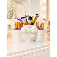 Porta Pincéis de Maquiagem e Canetas com laço Elegante-Organizador de mesa