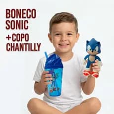 kit Iinfantil copo com canudo + boneco do sonic brinquedo menino lembrancinha aniversario