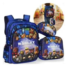 Mochila Infantil Menino Roblox KIT 3 Peças com Lancheira e Estojo Estampa 3D