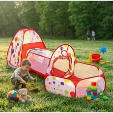 Barraca Toca Infantil Túnel com cercado piscina de bolinhas Casinha Tenda Meninos 3 em 1 cesta basquete  Desmontável