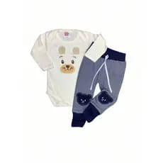 Conjunto de bebe Body Manga Longa bordado e Calça Listrada Pé/Reversivel