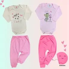 Conjunto de body e calça bebê menina - Kit bodie e mijão menina - Roupa de bebê menina - Tamanho G