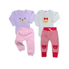 Kit de dois conjuntos bebê menina - body e mijão - 4 peças