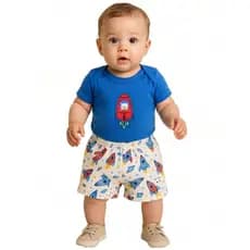 Conjunto Bebê Body Bordado foguete + Short Com Bolso estampado verão