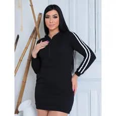 Vestido Curto Feminino Esportivo Manga Longa com Zíper e Capuz Moda Blogueira Comfort