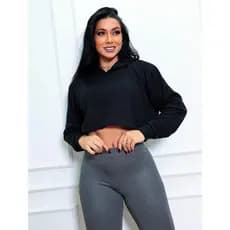 Blusa Cropped Feminina Com Capuz Manga Longa Lãzinha Tendência Frio Inverno