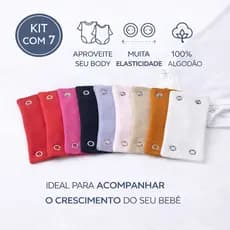 Kit 7 Extensores de Body bebê Alongador ou Prolongador de body bebê 100% Algodão