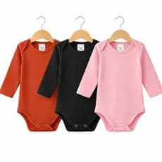 Kit 3 Body Bebê Manga Longa 100% Algodão Egípcio Luxo Liso Inverno Enxoval Unissex Recém Nascido