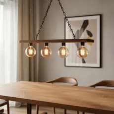 Luminária  para 4 lâmpadas Pendente Madeira Rústica Industrial Loft 70cm