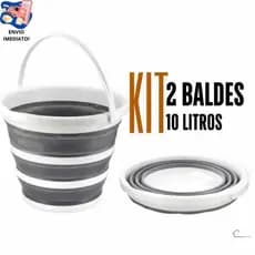 2 Balde Retrátil Dobrável Silicone 10L Balde Sanfonado  Plástico Flexível Compacto Camping Viagem