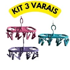 Kit 3 Varais Para Meia Calcinha Cueca Bebê 16 Prendedores Cores Sortidas Lavanderia Envio Imediato