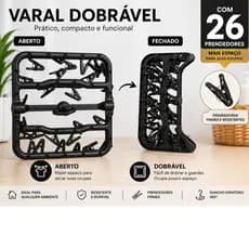 Varal Retrátil Dobrável 26 Prendedores Super Resistente Economiza Espaço Lavanderia
