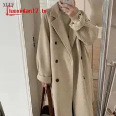 Casaco Casual de Cor Sólida, Elegante para o Inverno Frio, Sobretudo para Mulheres, Tamanho Grande, Longo, de Lã XGZG