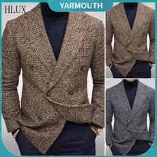 Blazer Slim Fit Masculino com Gola Reversível, Cor Sólida, Estilo Streetwear, Outono Inverno, Botões, Estilo Britânico,