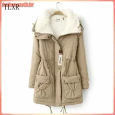 Casaco de Inverno Feminino com Capuz e Forro de Algodão, Parka Quente e Espessa, Jaqueta Longa de Pelúcia QL532