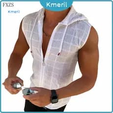 Kmeril Xadrez Costura Zíper Carcela Moletom Colete Cor Sólida Com Capuz Masculino Musculação Streetwear NPSA