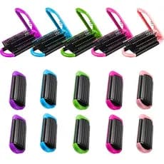 Escova de cabelo dobrável portátil para viagens com espelho compacto, pente de bolso, feita de material ABS, resistente