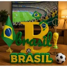 Kit Copa Do M Brasil 3 Decorativo Personalizado B Chaveiro Taça Placa Do Brasil  Enfeite de Sala Escritório