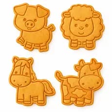 Kit 4 Cortador de Biscoito Animais Fazenda Cavalo Ovelha Molde Forma Marcador Carimbo Cookie Massa Elegante top