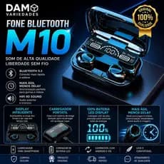 Fone De Ouvido Bluetooth 5.3 Sem Fio M10 TWS Redução De Ruído