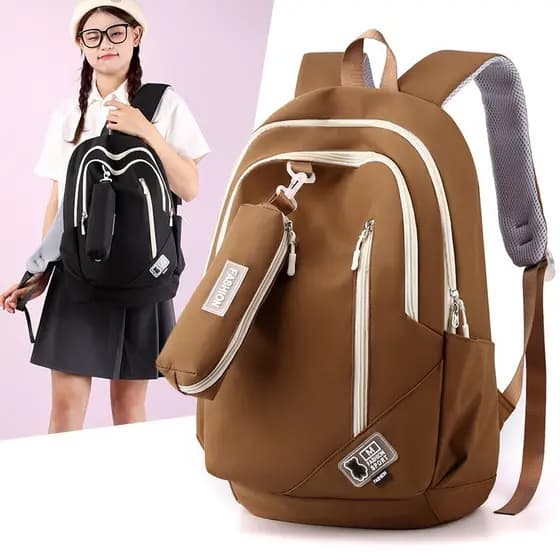 Mochila coreana de grande capacidade mochila escolar impermeável unissex com estojo