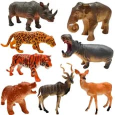 8 Animais Brinquedo Borracha Miniatura Selva Hipopótamo Rinoceronte Elefante Urso Presente Crianças
