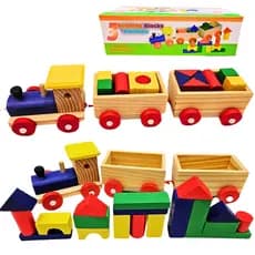 Trenzinho Brinquedo Trem de Madeira Educativo C/Peças Pedagógico Montessori C/Caixa Presente Criança