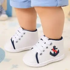 Tenis de Bebê com Detalhes de Aplique Ancora Menino Sapatinho Infantil Recém Nascido