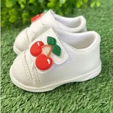 Tenis de Bebe com Fecho Branco Cerejinha - Sapatinho para recém Nascido Menina Cereja