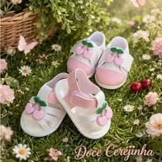 Combo Cereja Tenis+Sandalia Menina Bebe Super Charme Recem Nascido