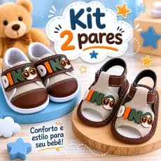 Combo Infantil Sapatinho Sandália com Aplique Dino África Bebê Menino Recém Nascido Lançamento