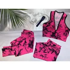 CONJUNTO TRIO SHORT BERMUDA+TOP NADADOR +CALÇA LEGGING TIE DYE MARMORIZADO SUPLEX