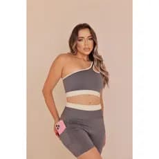 Top Fitness Um Ombro + Short Ciclista Alto Conforto e Compressão
