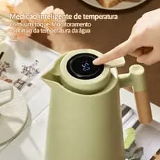 Garrafa Térmica Termômetro Digital 1L Café Chá Nórdica Com Cabo De Madeira 2025