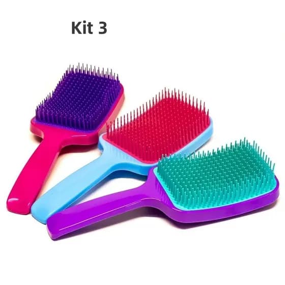kit 3 Escovas De Cabelo Raquete Almofadada