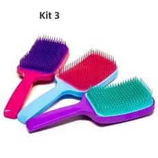 kit 3 Escovas De Cabelo Raquete Almofadada