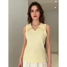 Camisa polo com gola polo canelada, camisa básica feminina, cor sólida, camiseta casual, tendência moderna